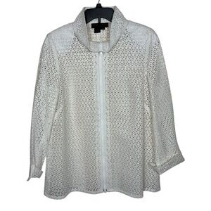 Nina Mclemore All Over Eyelet White Jacket Size M Quiet Luxury Classic Iconic‎